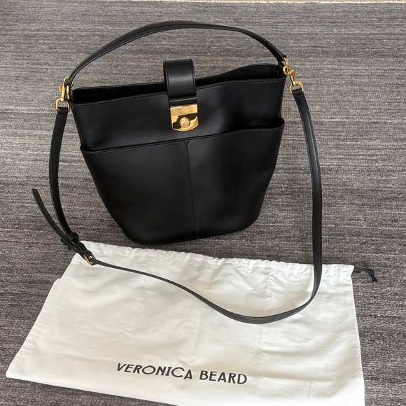 Veronica Beard Handbags - Veronica Beard Black Leather Bucket Shoulder Bag with Gold Hardware